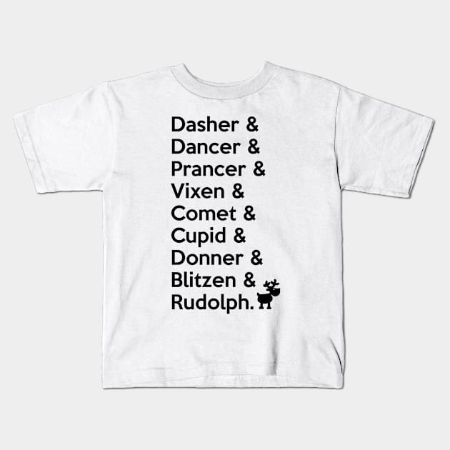 Christmas Santa Claus' Reindeer Names Kids T-Shirt by nektarinchen